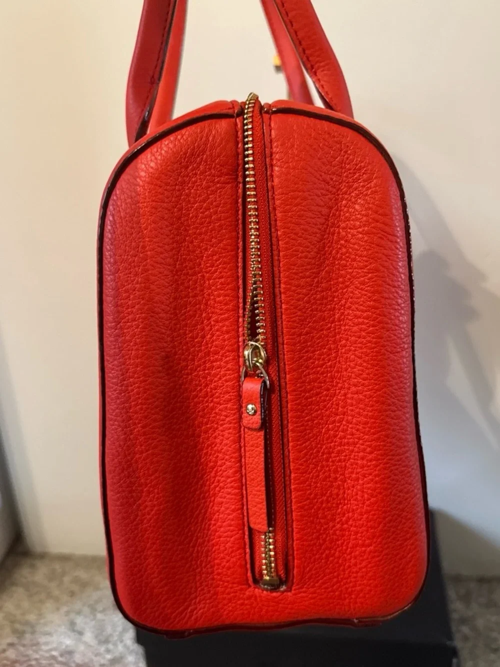 Kate Spade Mansfield Liv Leather Satchel in Persimmon Red